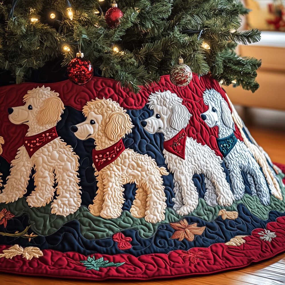 White Poodles With Red Scarves Christmas Tree Skirt — Cute Festive Skirt, Custom-Made On Soft, Durable Fabric