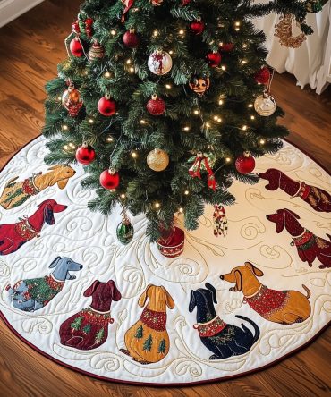 Cozy Sweater Dachshund Christmas Tree Skirt On White — Custom Made Holiday Decor For Dachshund Owners, Personalized Gift