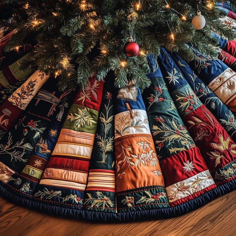 Blue Snowflake & Books Custom Christmas Tree Skirt — Winter Literary Holiday Skirting With Snowflake Prints, Personalization & Handmade Quality