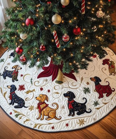 Dachshund Christmas Tree Skirt With Red Bow Accent — Custom Holiday Pet Decor, Made-To-Order Gift For Dog Lovers