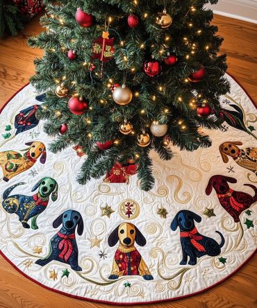 Star-Accented Dachshund Coat Christmas Tree Skirt — Custom Holiday Skirt With Cute Sausage Dogs, Made-To-Order Décor