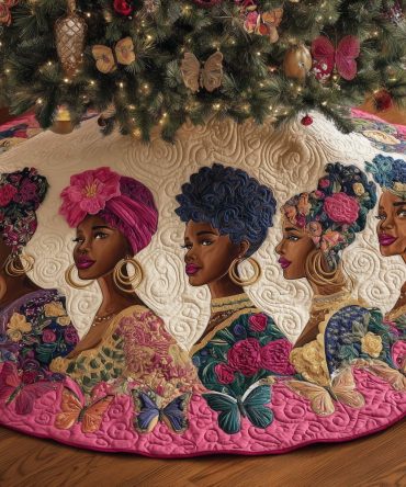 Turbans & Pink Roses Custom Christmas Tree Skirt — Cultural Elegance Meets Holiday Cheer, Personalization Options & Handmade Craftsmanship