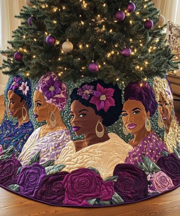 Floral Hair Portraits Custom Christmas Tree Skirt — Women With Flowers In Hair Holiday Skirt, Personalized Options, Handmade & Gift-Ready