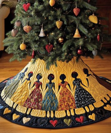 Gold Patterned Dresses Holiday Tree Skirt — Elegant Custom Christmas Skirt With Luxe Gold Accents, Personalization & Handmade Craftsmanship