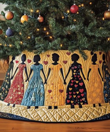 Personalized Blue & Pink Gowns Holiday Tree Skirt — Vibrant Custom Christmas Skirt With Color Options, Handmade Sizes & Fast Shipping