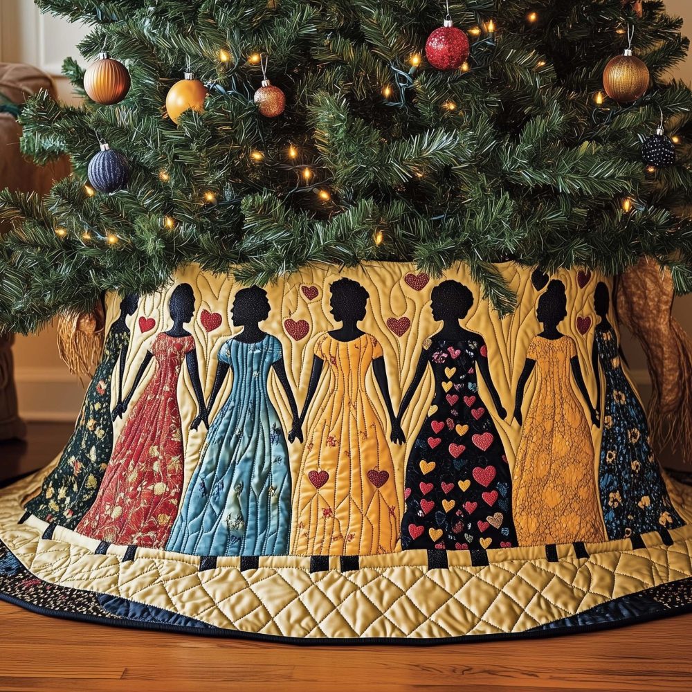 Personalized Blue & Pink Gowns Holiday Tree Skirt — Vibrant Custom Christmas Skirt With Color Options, Handmade Sizes & Fast Shipping