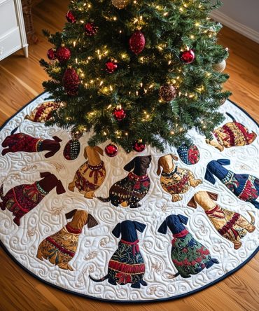 Dachshund Parade In Cozy Sweaters Christmas Tree Skirt — Custom Made Holiday Décor, Perfect Gift For Sausage Dog Fans