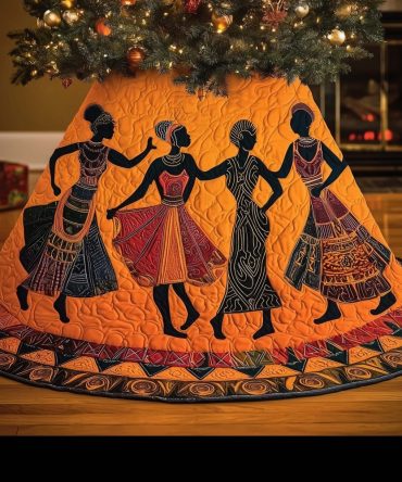 Bright Orange Silhouette Dancers Tree Skirt — Made-To-Order High-Impact Holiday Décor, Customizable For Any Tree