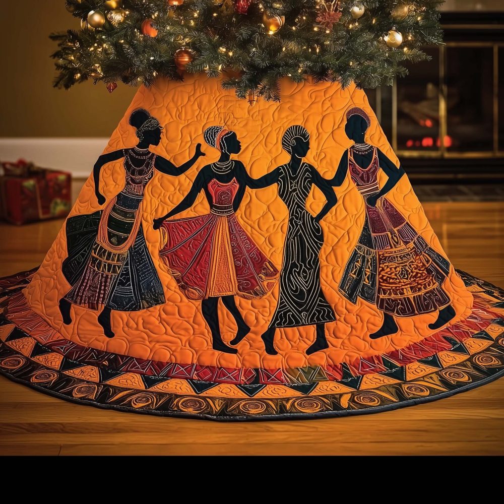 Bright Orange Silhouette Dancers Tree Skirt — Made-To-Order High-Impact Holiday Décor, Customizable For Any Tree