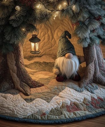 Lantern-Lit Gnome Holiday Tree Skirt — Handcrafted Christmas Mat With Cozy Lantern Scene, Premium Fabric, Personalized Options