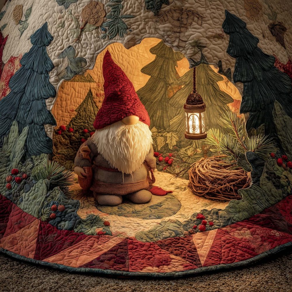 Rope & Lantern Gnome Tree Skirt — Custom-Made Rustic Holiday Tree Collar With Lantern Accent, Handcrafted To Order