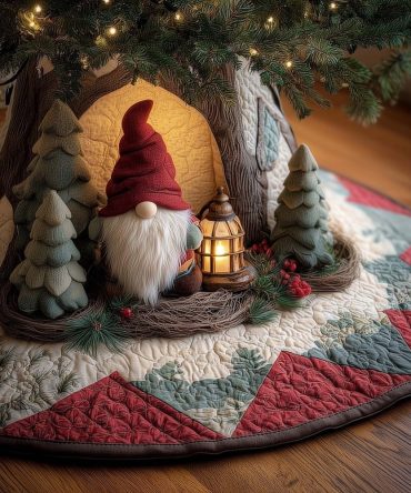 Lantern Nook Gnome Pair Tree Skirt — Handcrafted Holiday Tree Collar With Gnome Duo, Made-To-Order Cozy Accent