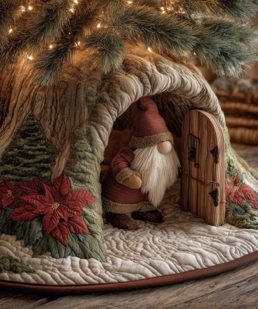 Charming Little Oak Door Gnome Tree Skirt — Handmade Forest Gnome Holiday Tree Collar, Made-To-Order Cozy Décor