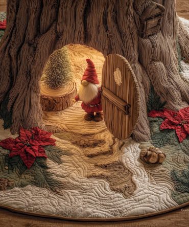 Round Tree Door Gnome Christmas Skirt — Handcrafted Circular Tree Mat, Festive Gnome Design, Machine-Washable, Gift-Ready