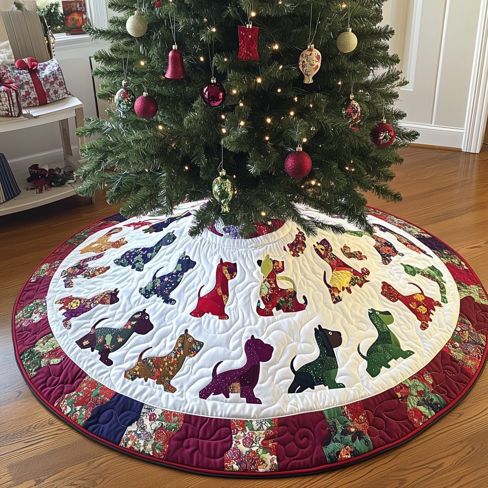 Custom Festive Dog Tree Skirt • Personalized Holiday Tree Base Cover For Pet Lovers — Handmade Christmas Decor