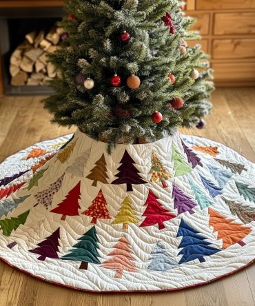 Ivory Scattered Pines Quilted Tree Skirt — Custom Made-To-Order Christmas Tree Skirt For Classic & Minimal Holiday Decor