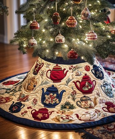 Handmade Heirloom Teapot Ring Christmas Tree Skirt — Custom-Made Holiday Tree Mat, Personalized Home Décor