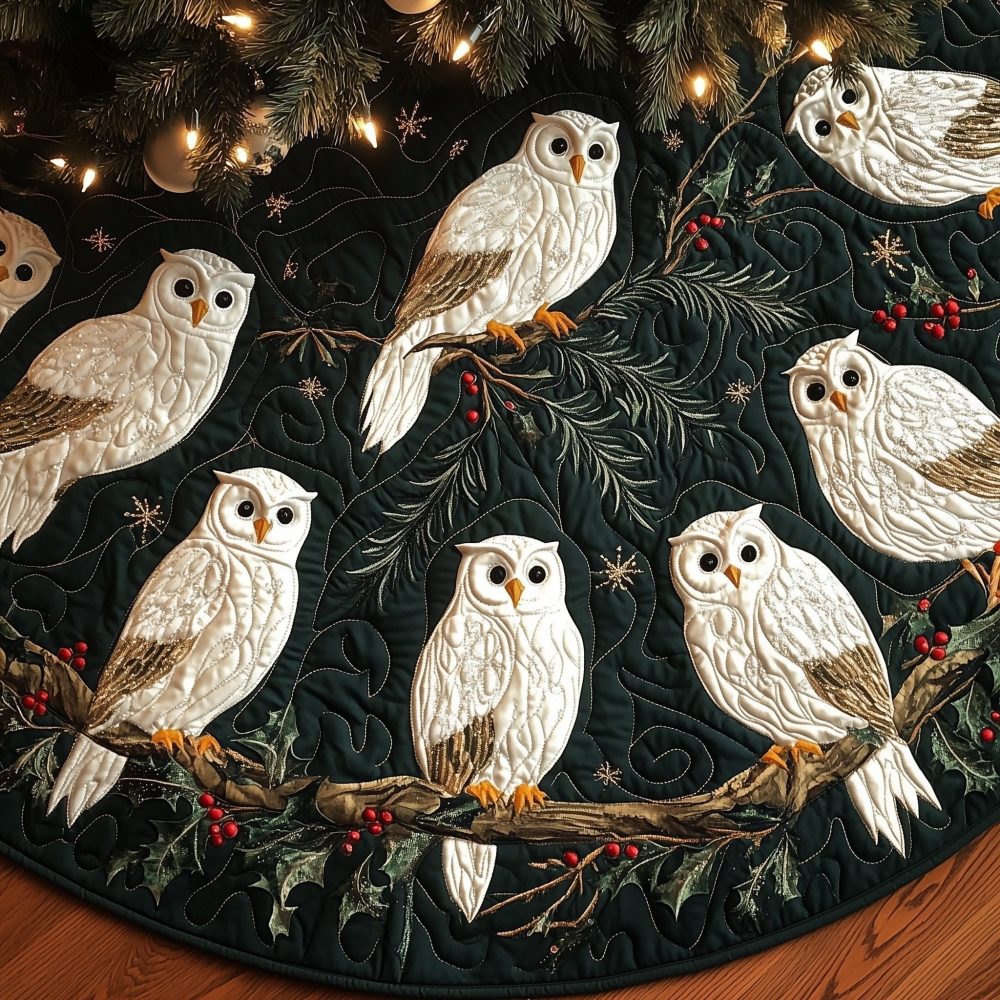 Festive Owl Christmas Tree Skirt — Handmade Owl-Themed Holiday Skirt, Personalized & Nature-Inspired Seasonal Decor