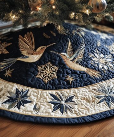 Winter Wings Christmas Tree Skirt — Elegant Snowy Feather Angel Motif, Quilted Holiday Decor, Handmade Soft Fabric, Ideal For Festive Homes