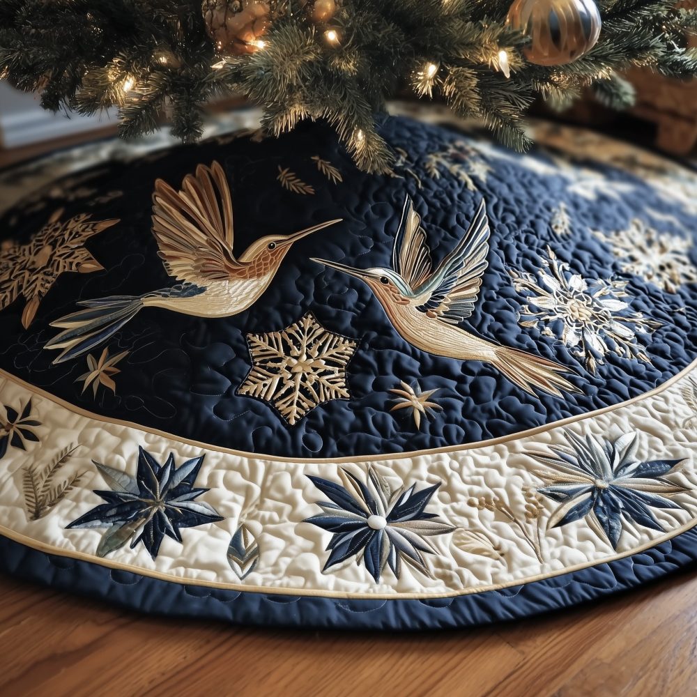 Winter Wings Christmas Tree Skirt — Elegant Snowy Feather Angel Motif, Quilted Holiday Decor, Handmade Soft Fabric, Ideal For Festive Homes