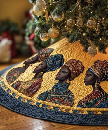 Melanin Queens Christmas Tree Skirt — Celebratory Black Girl Magic Holiday Decor, Quilted Portraits, Custom Sizes, Empowering Gift For Women