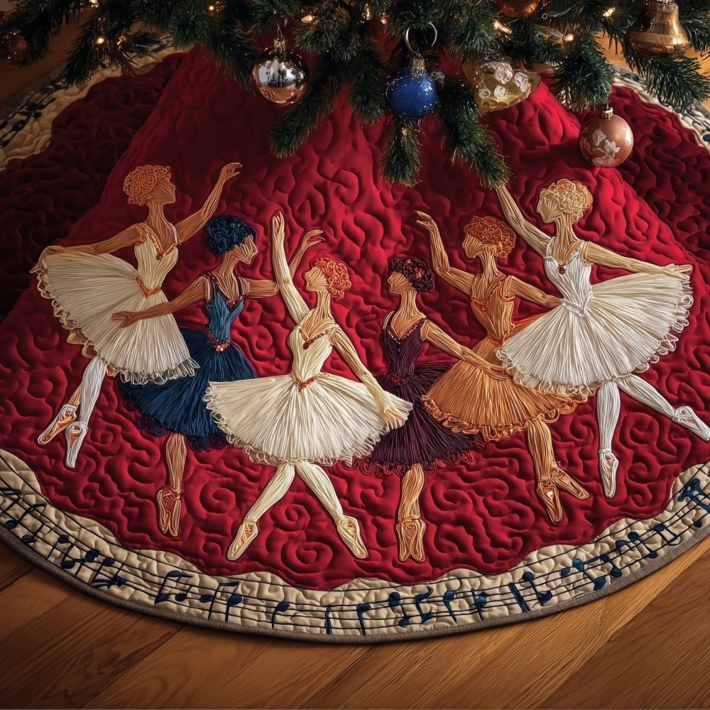 Elegant Ballet Stage Christmas Tree Skirt — Personalized Dance Recital Holiday Decor, Quilted Tutu & Ballerina Motif, Gift For Dancers