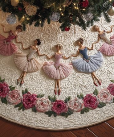 Pink Ballerina Christmas Tree Skirt With Roses — Handcrafted Ballet-Themed Holiday Skirt For Girls & Dance Fans