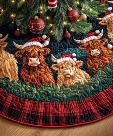 Festive Cow Christmas Tree Skirt — Charming Handmade Cow-Themed Holiday Skirt, Personalized Rustic Farmhouse Decor