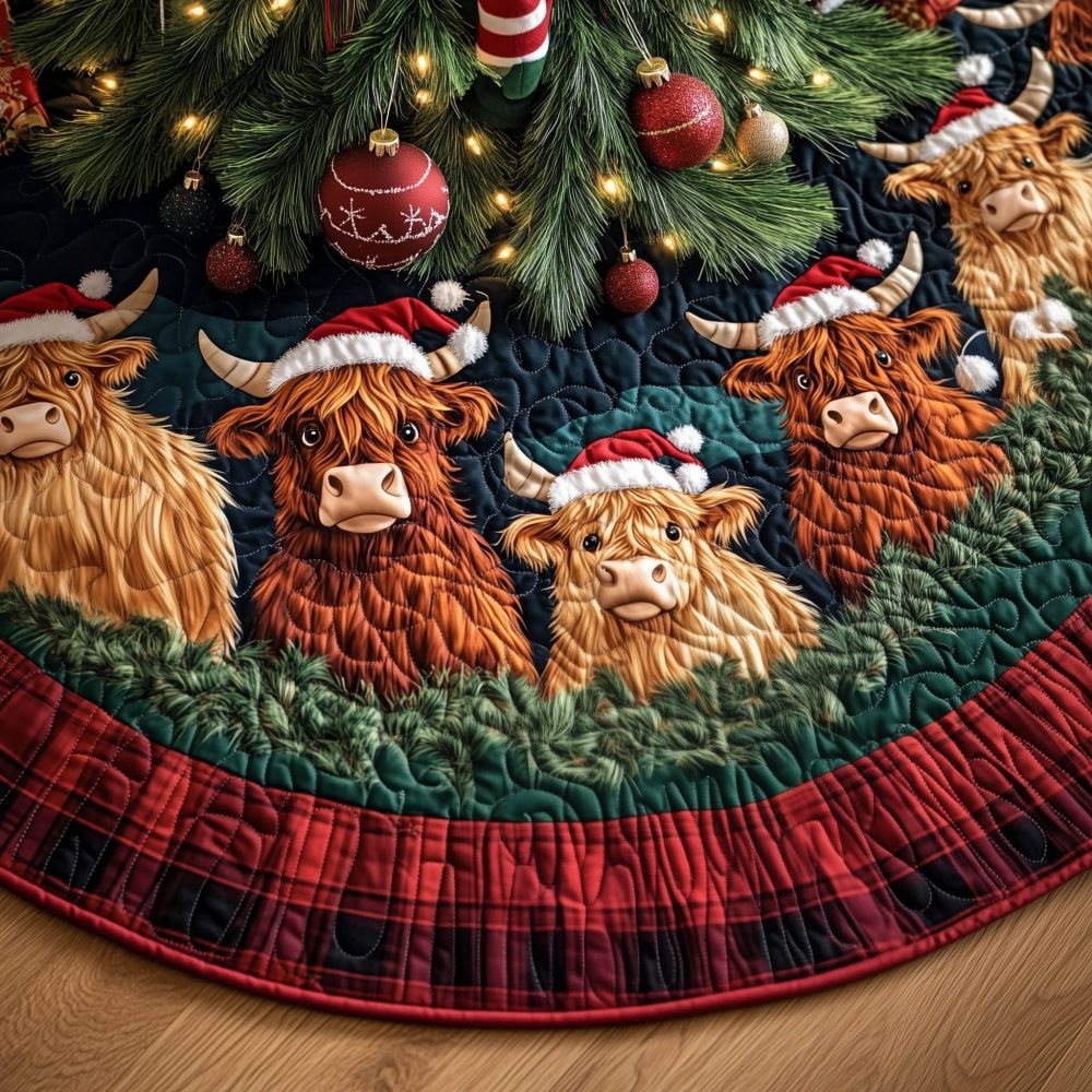 Festive Cow Christmas Tree Skirt — Charming Handmade Cow-Themed Holiday Skirt, Personalized Rustic Farmhouse Decor