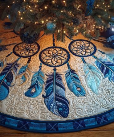 Mystical Moonlit Catcher Tree Skirt — Handmade Dreamcatcher Moon Design, Boho Holiday Decor, Soft Quilted Christmas Tree Mat