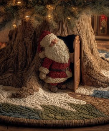 Santa Home Cozy Tree Skirt — Custom Handmade Christmas Skirt With Homey Santa Design, Personalized Holiday Centerpiece