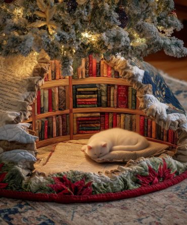 Cozy Book Nook Christmas Tree Skirt — Custom Literary Holiday Decor, Soft Quilted Library Scene, Ideal Gift For Readers