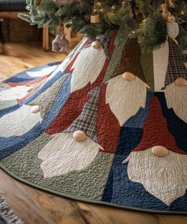Handmade Plaid Gnome Patch Christmas Tree Skirt — Custom-Made Holiday Tree Round Skirt For Living Room Decor