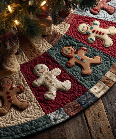 Festive Gingerbread Christmas Tree Skirt — Handmade Holiday Skirt With Gingerbread Design, Personalized & Durable Fabrics