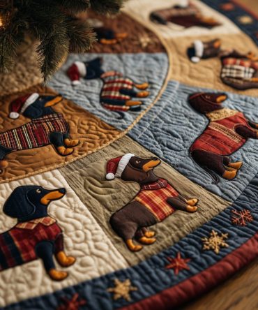 Cream Plaid Sweater Dachshund Christmas Tree Skirt — Classic Quilted Holiday Tree Skirt, Custom Pet-Themed Décor & Personalized Option