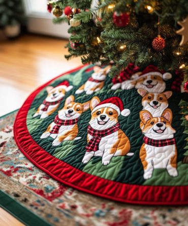 Handmade Festive Corgi Christmas Tree Skirt — Custom Pet Holiday Decor, Quilted Premium Fabric, Perfect For Dog Lovers