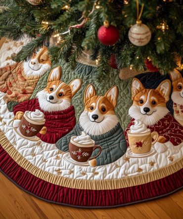 Hot Cocoa Holiday Tree Skirt — Handcrafted Festive Skirt With Hot Cocoa & Marshmallow Design, Customizable Text, Premium Felt Construction