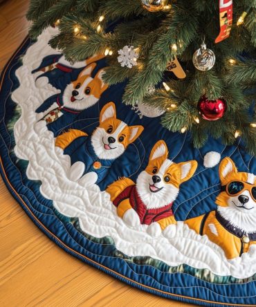 Winter Adventure Tree Skirt — Handcrafted Scenic Holiday Skirt With Ski & Cabin Motif, Customizable, Personalized, Premium Felt Materials