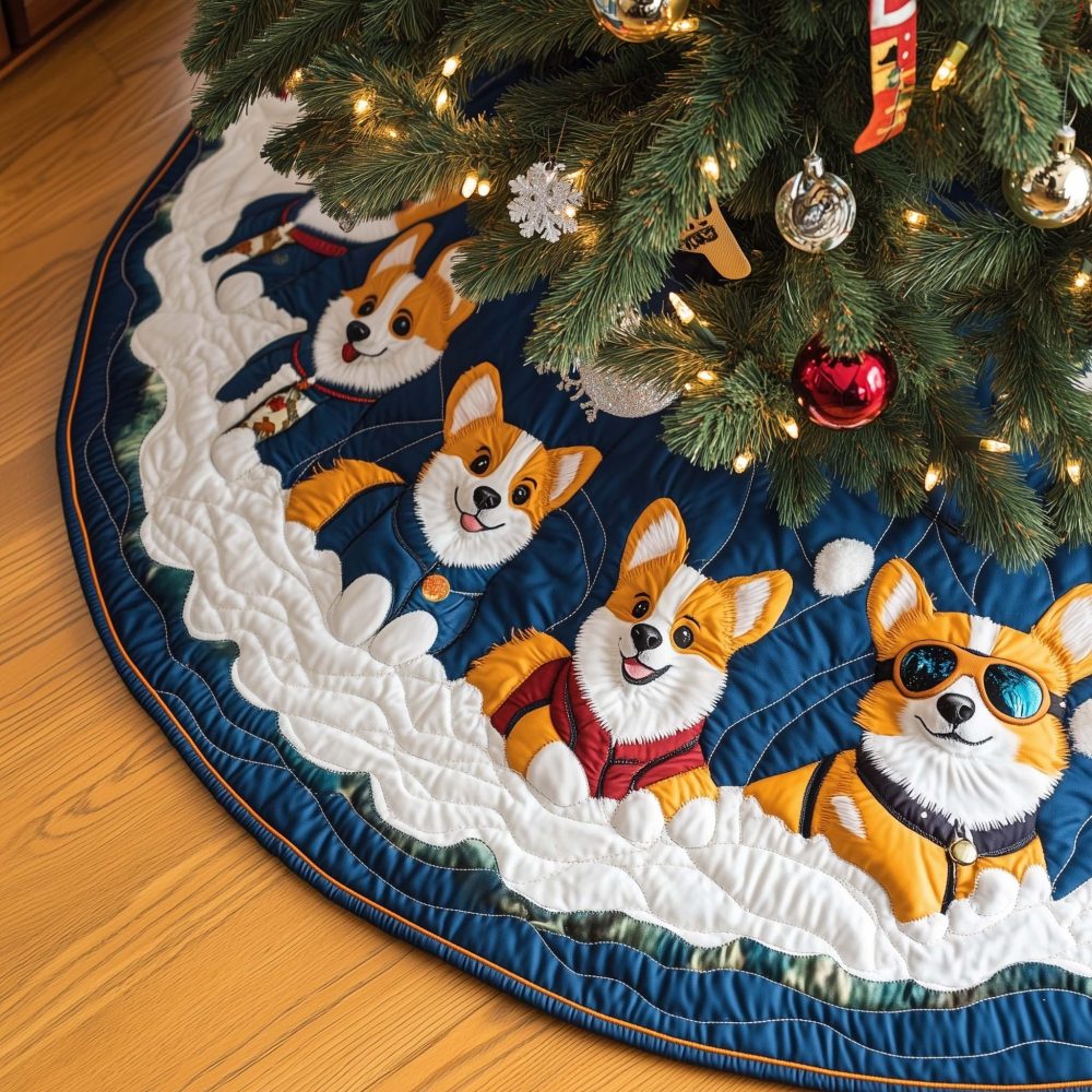Winter Adventure Tree Skirt — Handcrafted Scenic Holiday Skirt With Ski & Cabin Motif, Customizable, Personalized, Premium Felt Materials