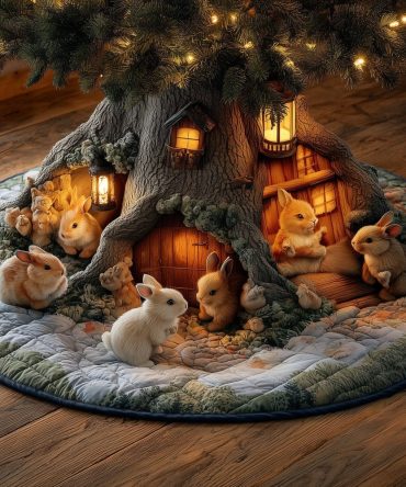 Enchanted Burrow Village Tree Skirt — Custom Handcrafted Holiday Skirt With Mini Village Scene, Personalized Name Option, Premium Wool-Felt