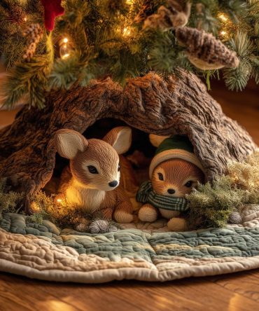 Woodland Friends Holiday Tree Skirt — Custom-Made Handcrafted Skirt With Deer, Fox & Squirrel Motif, Personalized, Soft Felt Options