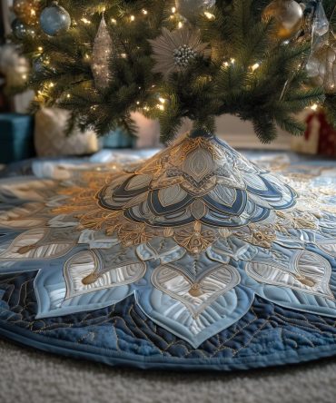 Frosted Aurora Holiday Tree Skirt — Iridescent Ombre Winter-Themed Christmas Tree Skirt, Handmade Custom Sizes With Luxe Fabric Finishes