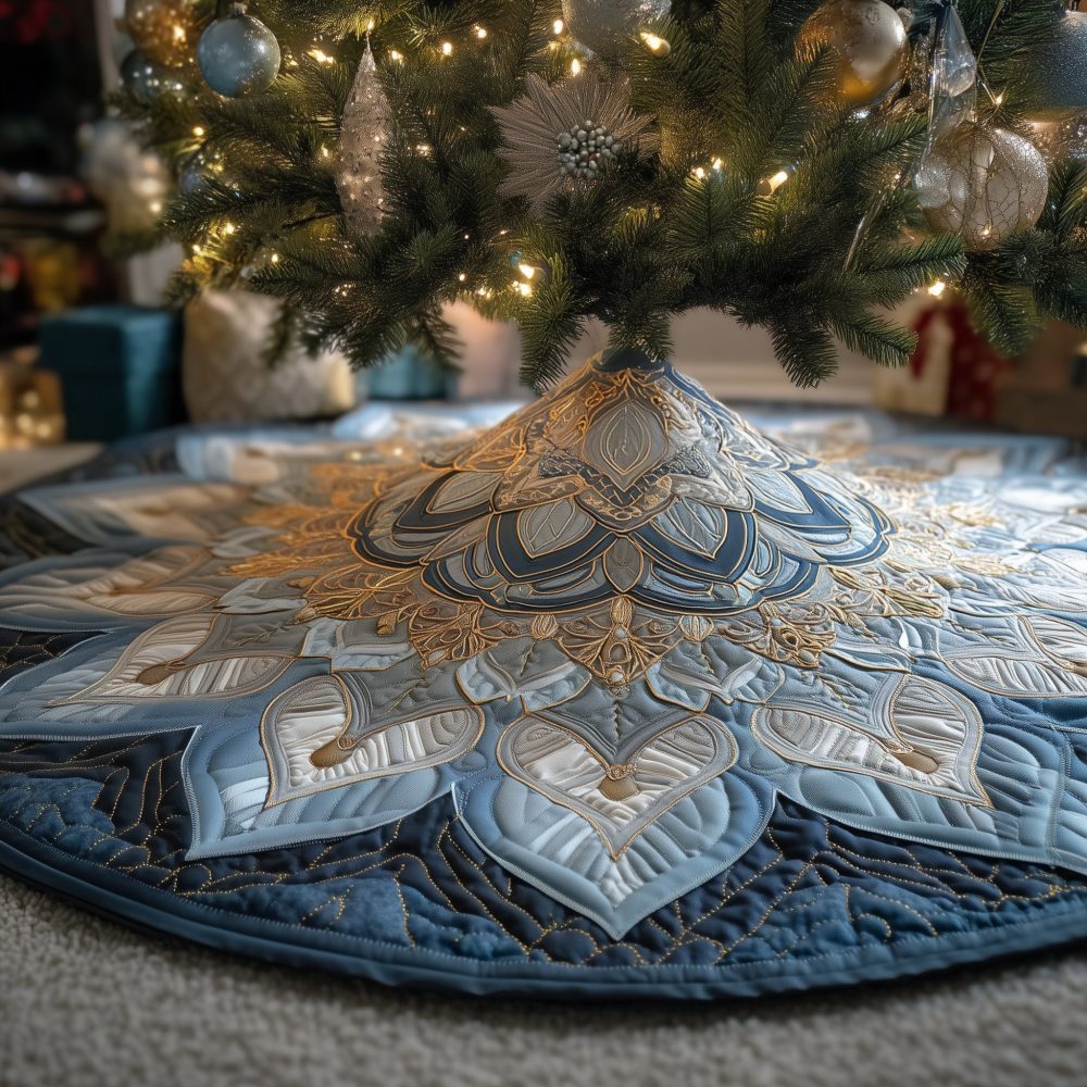 Frosted Aurora Holiday Tree Skirt — Iridescent Ombre Winter-Themed Christmas Tree Skirt, Handmade Custom Sizes With Luxe Fabric Finishes