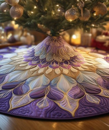 Twilight Petal Holiday Tree Skirt — Romantic Floral & Jewel-Tone Christmas Tree Skirt, Handmade Custom Design For Luxurious Seasonal Ambience