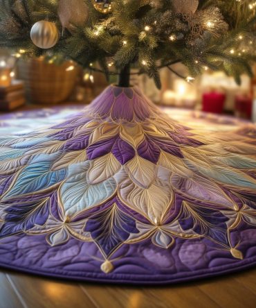 Amethyst Bloom Luxury Holiday Tree Skirt — Elegant Purple Floral Christmas Tree Skirt, Custom Handmade Design For Chic Seasonal Home Decor