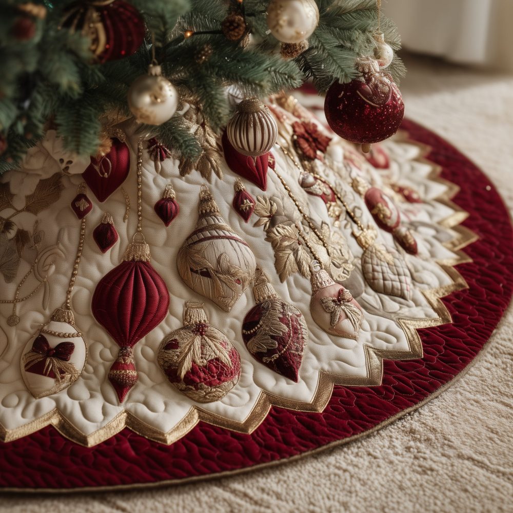 Timeless Elegance Holiday Tree Skirt — Luxurious Handmade Christmas Tree Skirt With Classic Styling, Custom Monogram & Premium Fabric Options