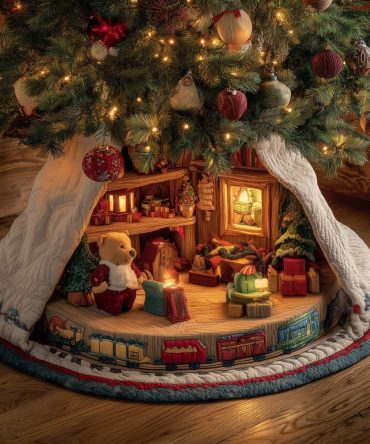 Adorable Teddy Workshop Holiday Tree Skirt — Plush Handmade Christmas Tree Skirt, Custom Kids’ Themed Decor & Gift-Ready Seasonal Accent