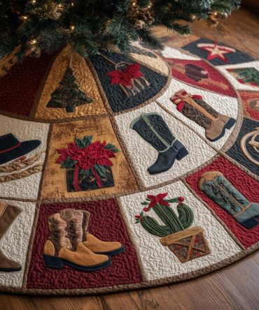 Howdy Western Christmas Tree Skirt — Rustic Handmade Holiday Tree Skirt, Personalized Cowboy-Themed Decor, Custom Sizes