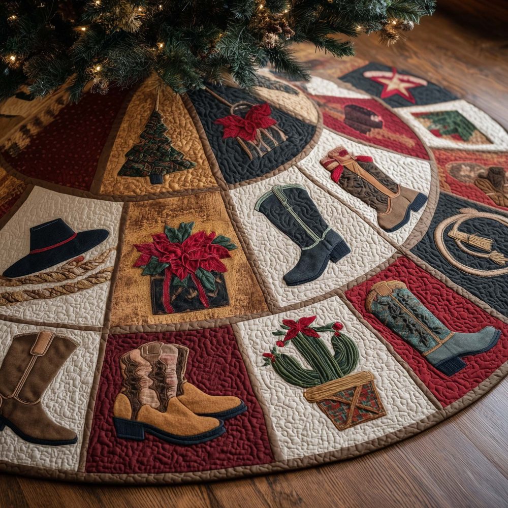 Howdy Western Christmas Tree Skirt — Rustic Handmade Holiday Tree Skirt, Personalized Cowboy-Themed Decor, Custom Sizes