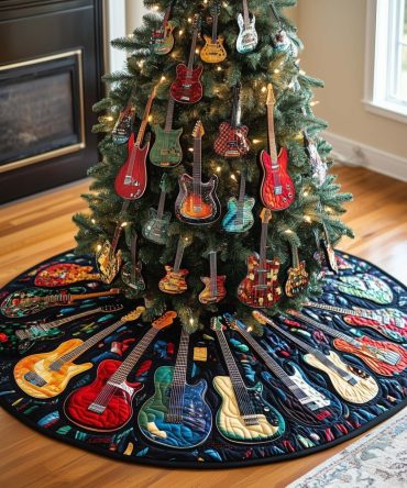 Guitar Forest Holiday Tree Skirt - Custom Made-To-Order Music-Themed Christmas Tree Skirt For Guitarists & Home Stage Decor